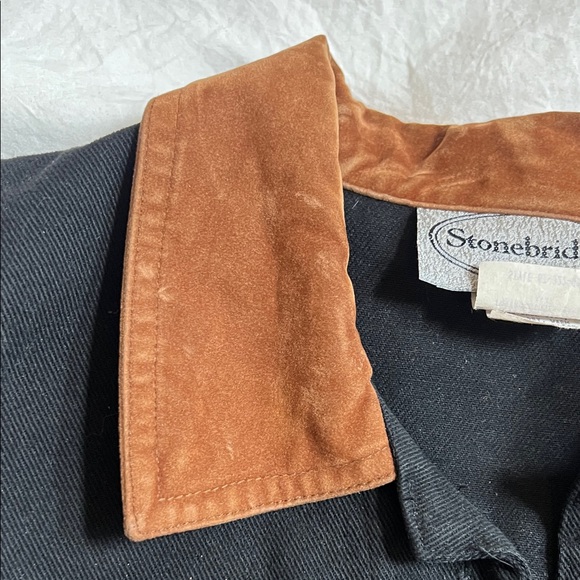 Black Denim Vest with Brown Suede Collar - Picture 5 of 6